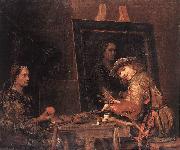 GELDER, Aert de Self-Portrait at an Easel Painting an Old Woman  sgh oil painting artist